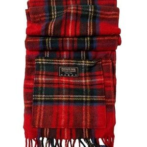Patrick King Scottish tartan plaid wool winter scarf w pockets, red